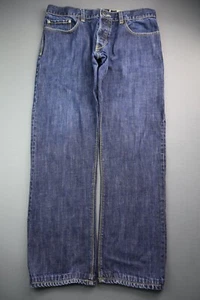 Pantalones de mezclilla para hombre Howe 6 bolsillos ajustados rectos medi lavado talla 36x31 botones mosca - Imagen 1 de 9
