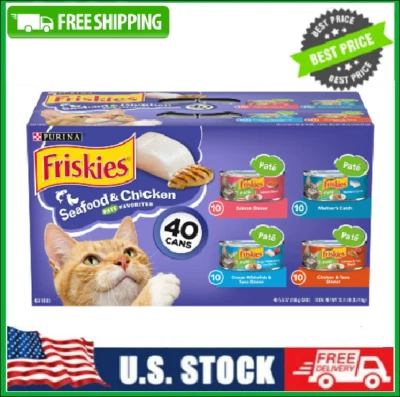 40Cans Friskies Wet Cat Food Variety Pack Seafood & Chicken Pate Favorites 5.5oz - Image 1 of 4