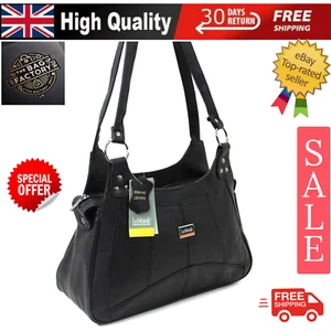 NEW WOMEN'S GENUINE REAL LEATHER ORGANISER SHOULDER BAG MULTI POCKETS HANDBAG - Picture 1 of 12