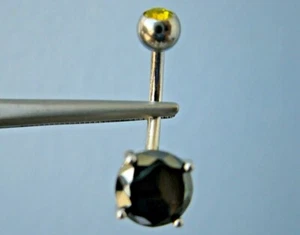 2.50ctw 100% REAL NATURAL BLACK DIAMOND BELLY RING,DOUBLE,CERT,DIA TESTER,YELLOW - Picture 1 of 11