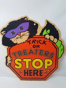 VTG Trick or Treat Impact Plastic Black Cat Stop Sign Halloween Yard Art 1996 - Picture 1 of 7