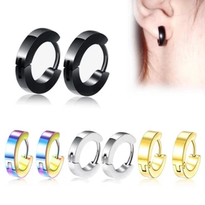 1 Pairs Women's Men's Punk Stainless Steel Hoop Loop Huggie Ear Stud Earrings - Picture 1 of 16
