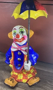 Vintage 70er Jahre Pappmaché Clown mit abnehmbarem Regenschirm 14" - Bild 1 von 13