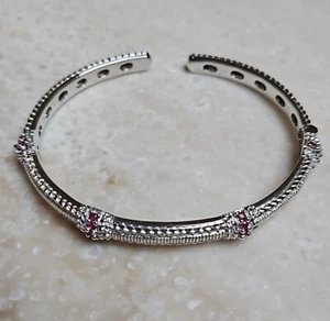 Judith Ripka 925 Silver & Ruby Hinged Bracelet Sm-Md - Picture 1 of 6