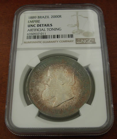 Brazil Empire 1889 Silver 2000 Reis NGC UNC Details Cover