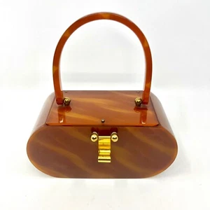 Vintage MCM Tortoise Shell Colored Lucite Purse/Box Purse, Bag By Wilardy 1950s - Picture 1 of 8