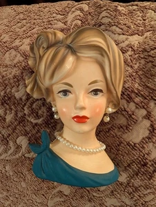 5.5" Napco Common Lady Head Vase In Teal - Picture 1 of 6