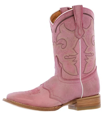 Womens Cowboy Boots Pink Leather Solid Ranch Wear Farm Square Toe Size 5-7.5 - Image 1 of 4