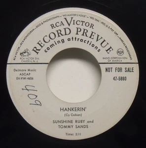 Sunshine Ruby & Tommy Sands - Hankerin' - 1954 Country Promo 45 - Picture 1 of 2