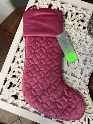 RUSS Rachel Zoe Christmas Stocking Luxe 22 inch Quilted Pink Velvet Beaded Decor NEW