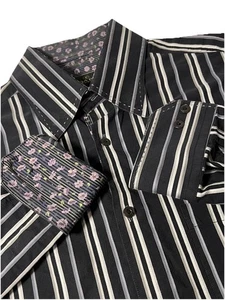 Bugatchi Uomo Classic Fit Blue Striped Shirt Flip Cuff Large - Picture 1 of 8