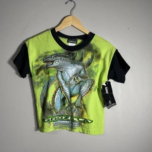 Vintage Godzilla 90's Youth Two Tone T-Shirt Green Black NOS W/ Tags Size Med 10 - Picture 1 of 11