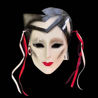 Máscara Arlequín Retro Vintage Años 90 About Face Arte Arcilla San Francisco Negro Blanco Foto 1 de 4