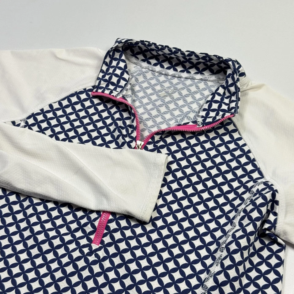 Jofit 1/4 молнии рубашка для гольфа женщин средний синий белый геометрический пуловер Athletic - Изображение 1 из 4