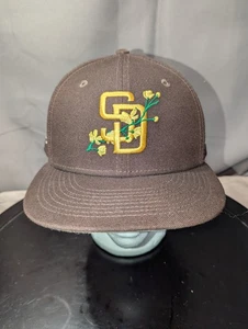NEW ERA SAN DIEGO PADRES Hat Cap Fitted 7 1/8 5950 SIDE BLOOM 59Fifty BROWN - Picture 1 of 11