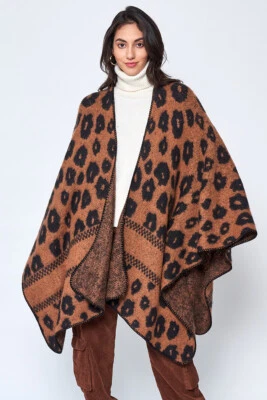 Женское уютное вязаное кимоно кардиган с открытой передней частью леопард Anthropologie Style плащ - Изображение 1 из 3