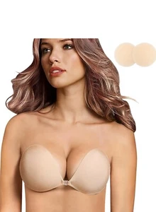 Niidor Adhesive Bra Strapless Sticky Invisible Push up Silicone Bra Nude Cup - Picture 1 of 3