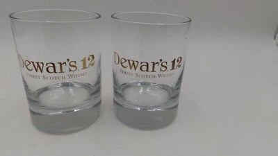 Pair of Dewar's 12-Scotch Whisky Clear/Gold Drinking Glasses/ Heavy Base 4 1/4” - Image 1 of 4