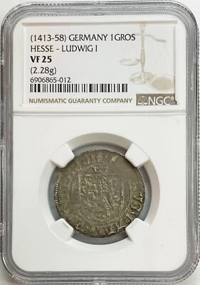 1413-1458 SILVER GERMANY LANDGRAVIATE OF HESSEN LUDWIG I GROSCHEN NGC VF 25 - Image 1 of 2
