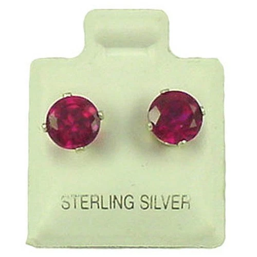 Argento Sterling - 7mm Rotondo Rubino Colore Zircone Cubico Orecchini (SE211) - Immagine 1 di 1