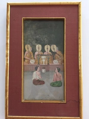 Antiguo manuscrito budista tailandés PINTURA siglo XIX período Bangkok Foto 1 de 4