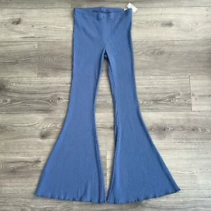 AERIE Ribbed Kick It Super Flare Pants Small Dusty Blue High Rise Boho NWT - Picture 1 of 8