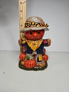 Vintage Pumpkin Scarecrow Ceramic Halloween Hand Painted 7 3/4" - Picture 1 of 6