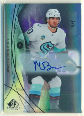 2024-25 SP Game Used Purple Auto #60 MATTY BENIERS 5/5 Seattle Kraken - Image 1 of 2