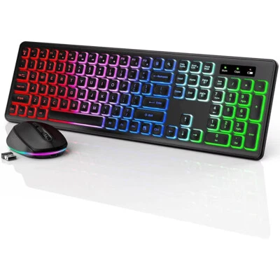 Wireless Keyboard and Mouse RGB Backlit Rechargeable Wireless Keyboard Set USB - Image 1 of 4