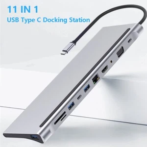 11 in 1 HUB 4K USB Type-C to USB 3.0 TF HDMI VGA RJ45 Mini DP Docking Station - Picture 1 of 12