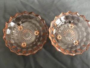 2 Jeanette Pink Depression Glass Candy Dish Vintage Cubist Art Deco 3 Footed - Picture 1 of 4