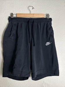 Nike Men's Size Small Black White Swoosh Logo Athletic Drawstring Shorts 26x8" - Picture 1 of 11