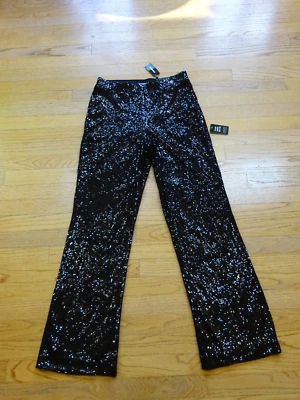 NWT~EXPRESS Size S Black Sequin Trouser High Rise Waist Pants Stretch Lined $108 - Image 1 of 4