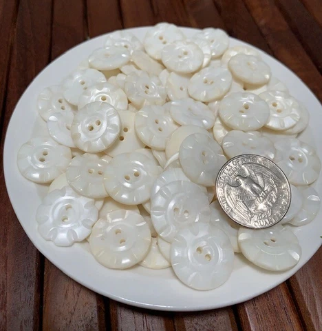 Antique MS River Scallop 2 cm Hand Carved Pearl Buttons 1/4 lb lot Cover