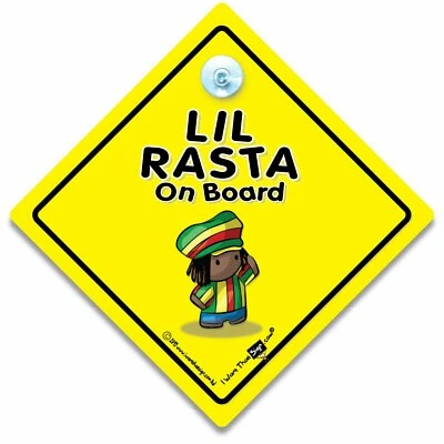 IWANTTHATSIGN.COM Kleines Rasta Autoschild, Lil Rasta an Bord, Baby an Bordschild, Saugnapfschild