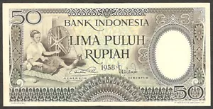 Indonesia 50 Rupiah Worker P-58 1958 UNC - Picture 1 of 2