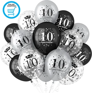 10Th Birthday Balloons for Him Her, Decorations Boys and Girls Black Silver Late - Picture 1 of 12