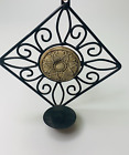 Black Metal Diamond Shaped Tealight Candle Sconce for the Wall, Stone Medallion