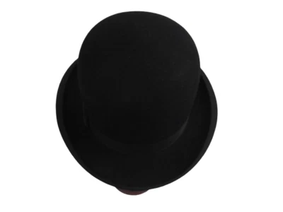 Chapeau melon homme "Martin - Anneau" en feutre noir avec gros grain et biais - Photo 1/4