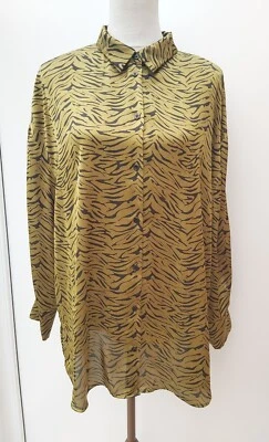 Primark Size 14 Gold Green Black Animal Print Blouse Shirt Slouch Casual Wear - Image 1 of 4