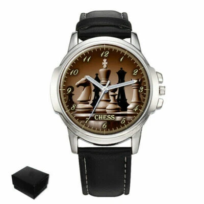 CHESS CHESSBOARD GAME GENTS MENS WRIST WATCH ANNIVERSARY CHRISTMAS GIFT ENGRAVED - Image 1 of 4