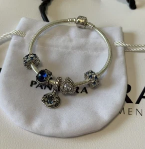 Pandora 925 Silver Star Heart Bracelet Charms 7.6 Inch New - Picture 1 of 4