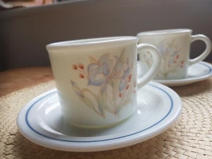 Vintage Pyrex BLUE IRIS Tea Cup and Saucer X2 - Picture 1 of 8