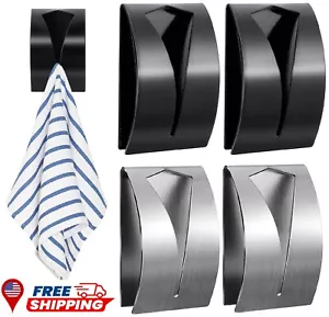2× Towel Hook Holder Grabber Self Adhesive Stainless Steel for Kitchen Bathroom - Picture 1 of 20