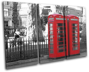 London Telephone Box Landmarks TREBLE CANVAS WALL ART Picture Print VA