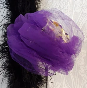VTG WOMEN'S HAT🌺VIOLET TULLE 1960-70 JOHN FREDERICK SILK PRINT POUF LIGHT AIRY - Picture 1 of 10