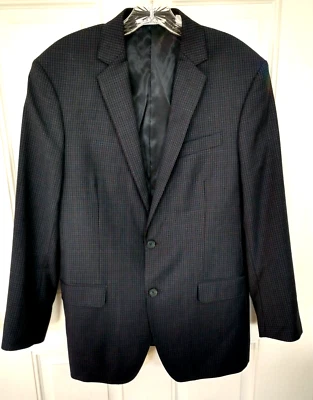 Chaqueta de traje DKNY para hombre 100 % lana azul y negro 40 R forrada con doble ventilación Foto 1 de 4