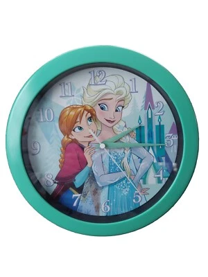 Reloj de pared de cuarzo DISNEY FROZEN Elsa & Anna. Marco redondo verde 9,75" FUNCIONA Foto 1 de 2