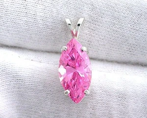 16x8 16mm x 8mm Pink Marquise CZ Cubic Zirconia Sterling Silver Pendant EBS1328 - Picture 1 of 2
