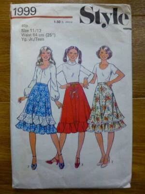 VTG 70s STYLE 1999 FRILL-HEM SKIRTS-YOUNG JR/TEEN 25"W SZ 11-12 SEWING PATTERN - Image 1 of 2